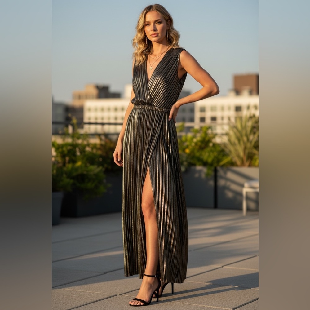L'AGENCE Striped Long Maxi Dress